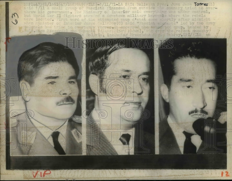 Load image into Gallery viewer, 1971 Press Photo Bolivian leaders involved in military scandal - nep04133
