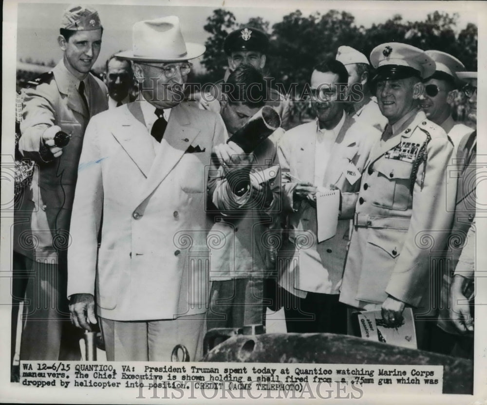 1950 Press Photo President Truman watches Marine Corps maneuvers at Quantico- Historic Images