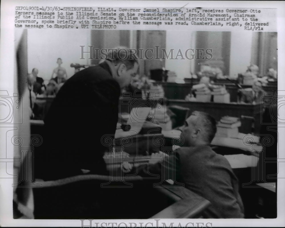 1963 Press Photo Governor Samuel Shapiro Receives Governor Otto Kerners Message