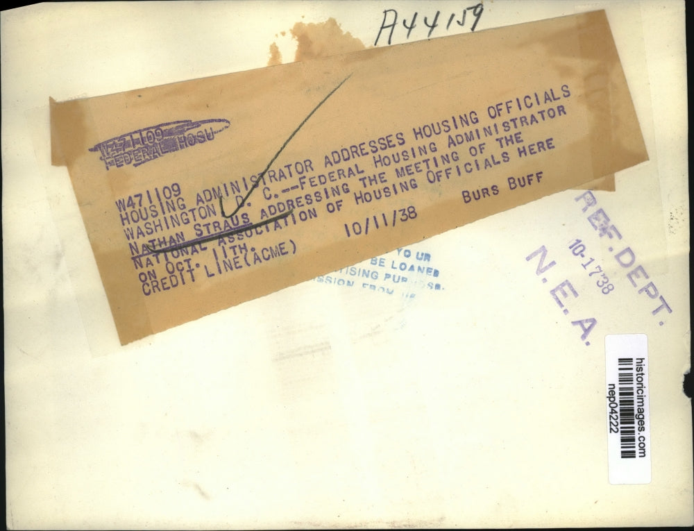 1938 Press Photo Nathan Straus Addressing The Meeting - nep04222
