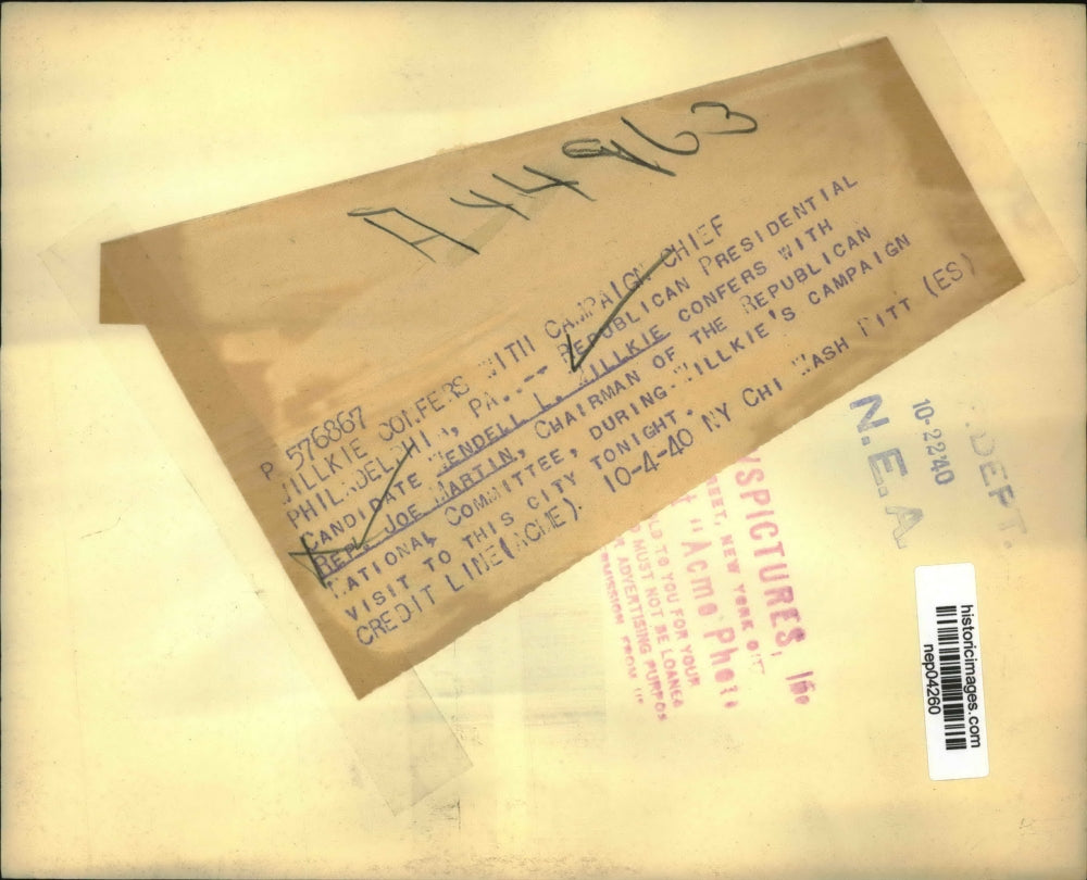 1940 Press Photo Wendell Willkie And Rep. Joe Martin During The Campaign