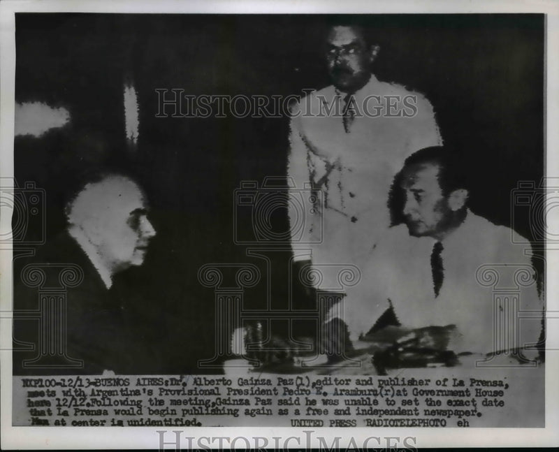 Load image into Gallery viewer, 1955 Press Photo Dr. Alberto Gainza Meets With President Arambura - nep04269
