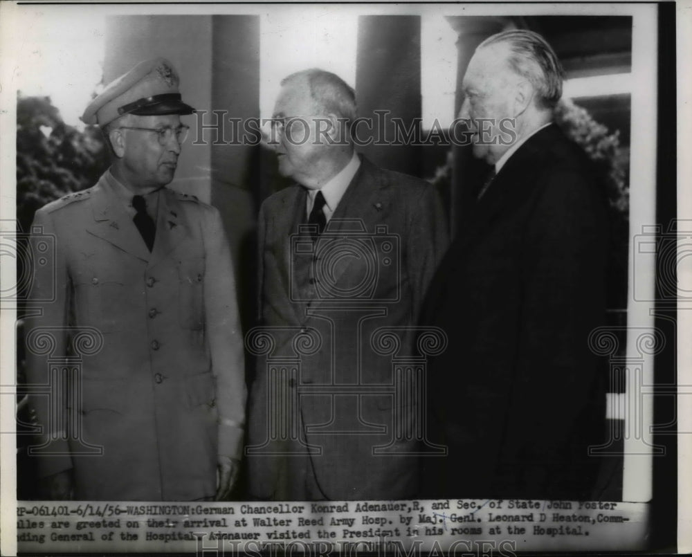 1956 Press Photo Konrad Adenauer, John Foster And Leonard Heaton - nep04296