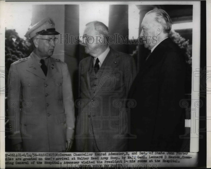 Load image into Gallery viewer, 1956 Press Photo Konrad Adenauer, John Foster And Leonard Heaton - nep04296

