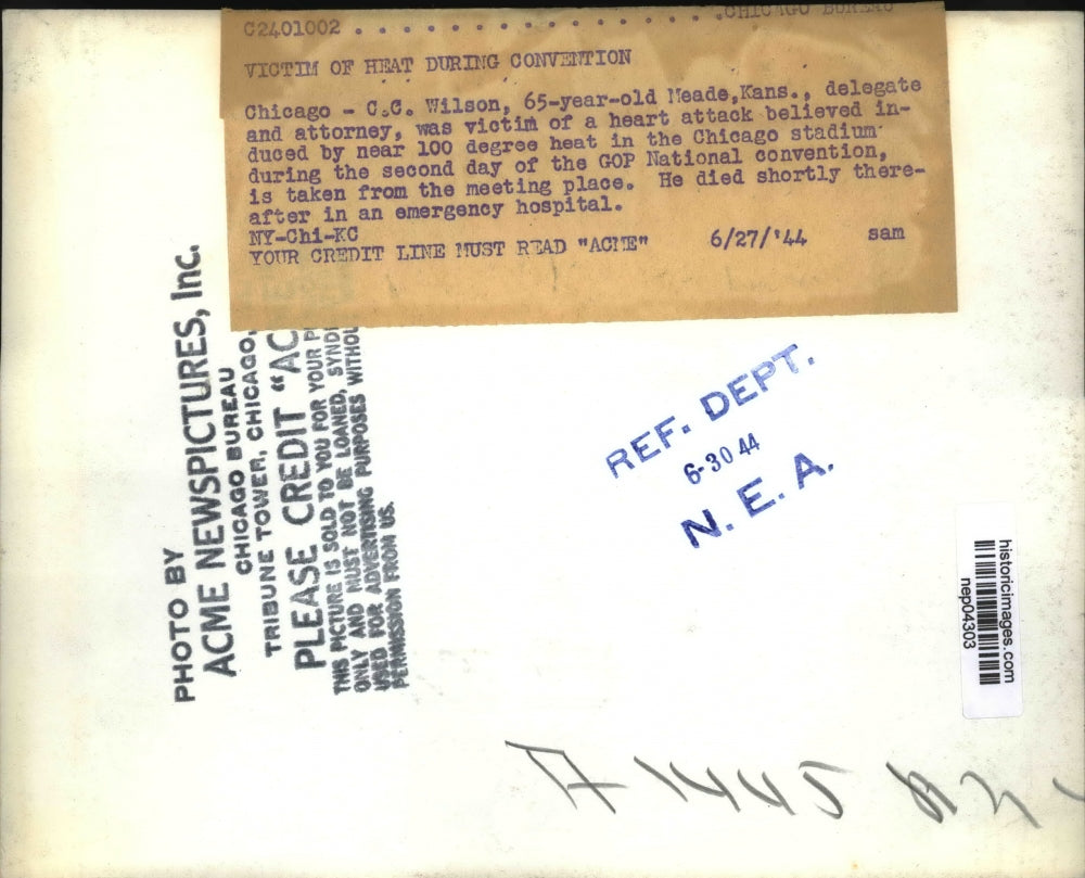 1944 Press Photo C.C. Wilson Died From Heart Attack At The Chicago Stadium