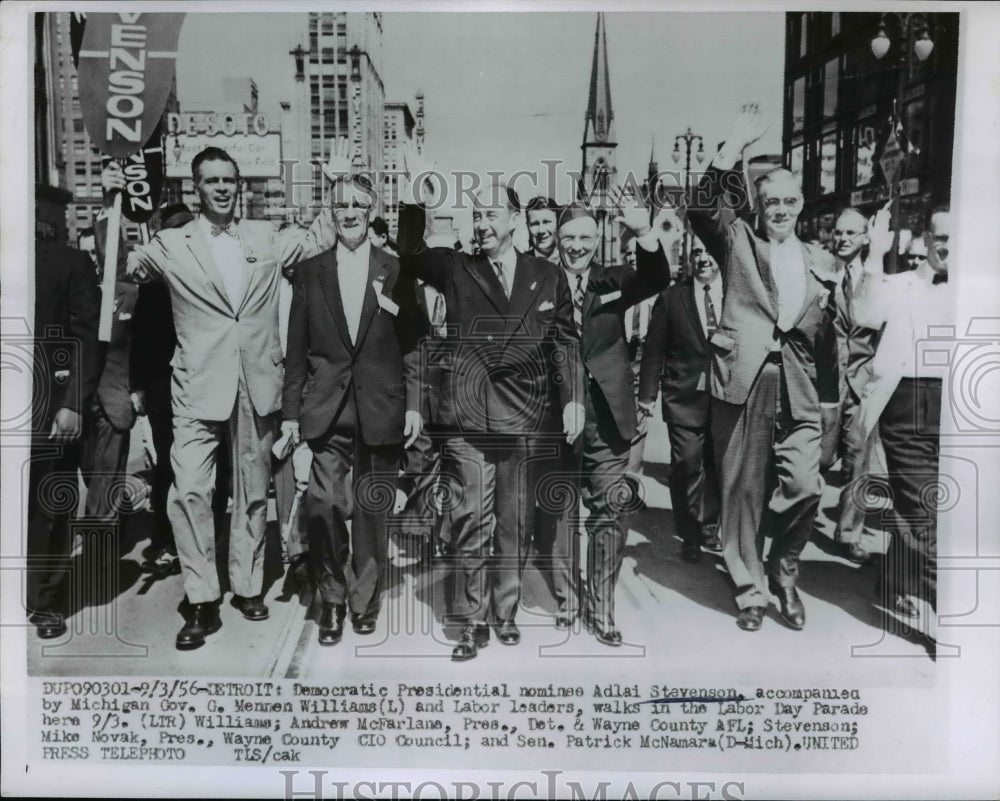 1956 Press Photo Adlai Stevenson Walks In The Labor Day Parade - nep04386