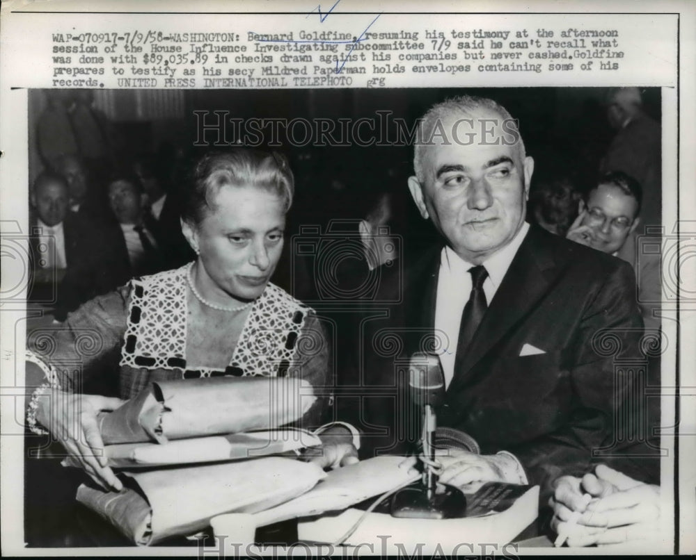 1958 Press Photo Bernard Goldfine And His Secretary Mildred Paperman - nep04461