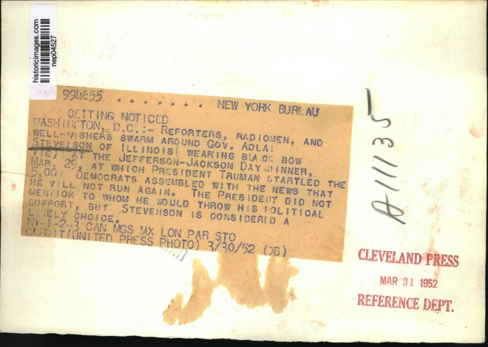 1952 Press Photo Adlai Stevenson At The Jefferson-Jackson Day Dinner.