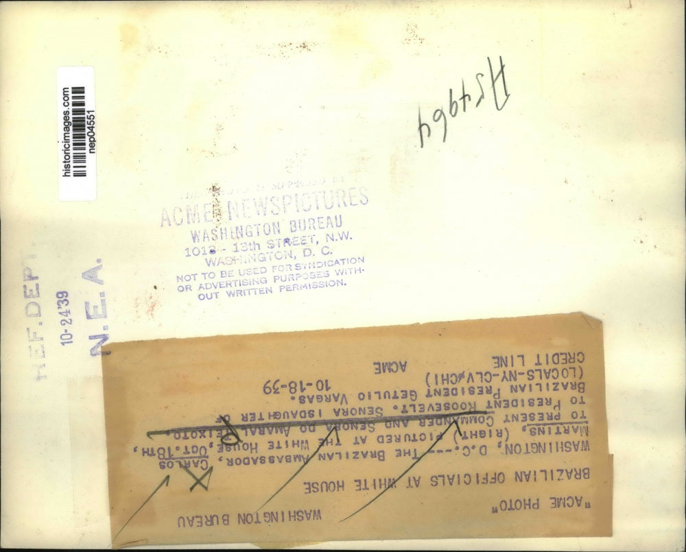 1939 Press Photo Carlos Martins, Commander And Senora do Amaral Teixoto