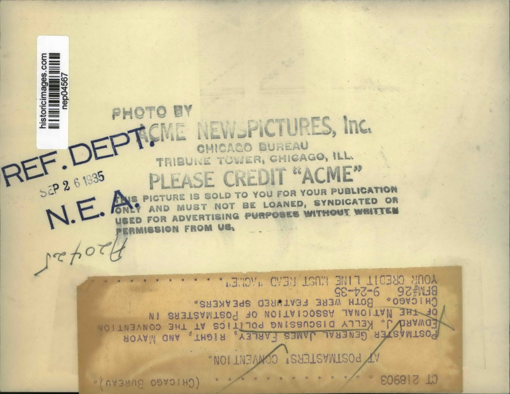 1935 Press Photo Postmaster General Kelly James Farley And Mayor Edward Kelly