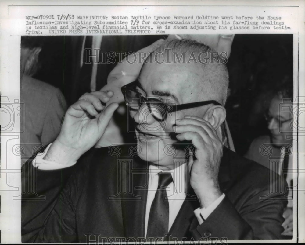 1958 Press Photo Boston Textile Tycoon Bernard Goldfine At The Hearing