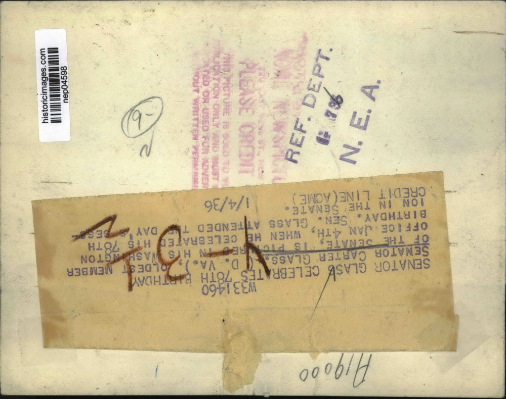 1936 Press Photo Senator Carter Glass In His Washington Office - nep04598