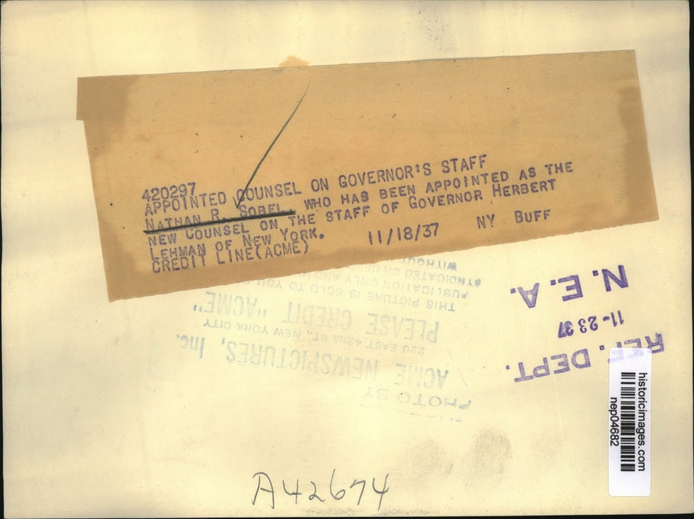 1937 Press Photo Nathan Sobel Has Been Appointed As The New Counsel - nep04682