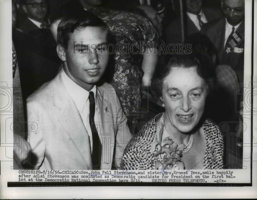 1956 Press Photo John Fell Stevenson And Mrs. Ernest Ives At The Convention
