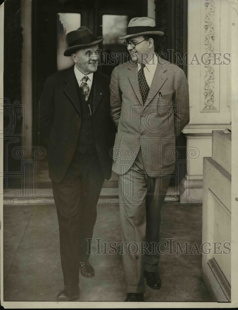 1930 Press Photo Senator George Howes Leaving The Capitol With Rodney Ducther