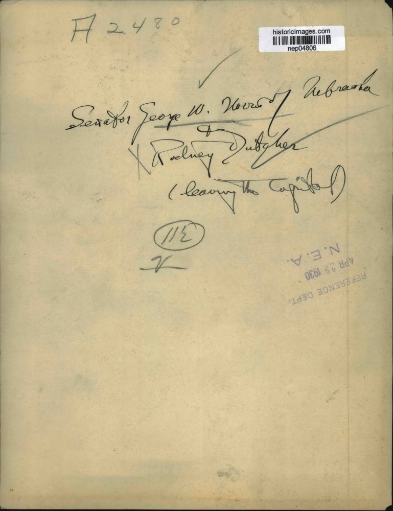 1930 Press Photo Senator George Howes Leaving The Capitol With Rodney Ducther