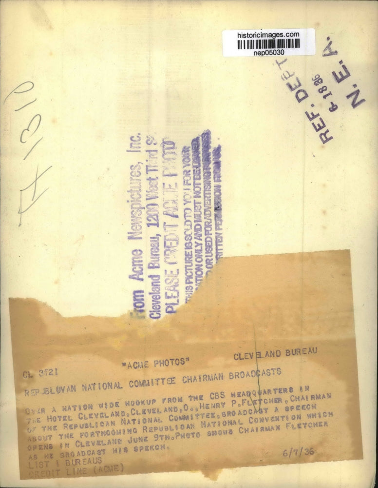 1936 Press Photo Henry Flethcer Broadcast A Speech About The Convention