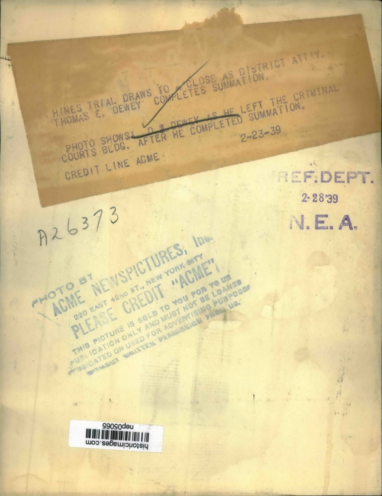 1939 Press Photo Mr. Dewey Shown As He Left The Criminal Courts Building