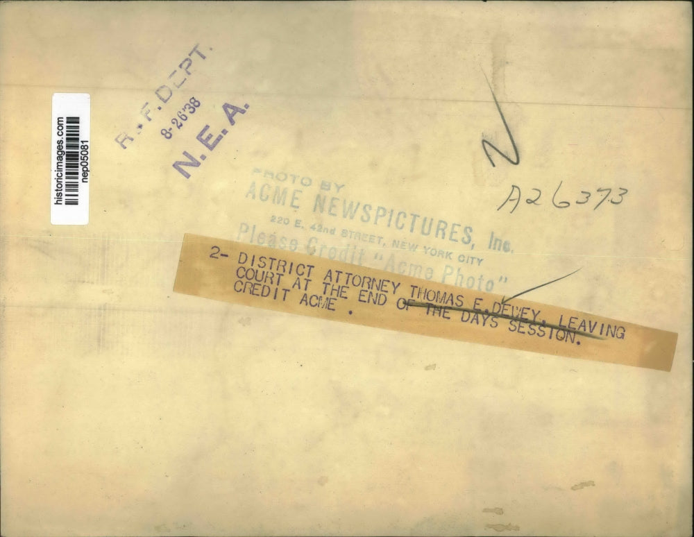 1938 Press Photo Thomas Dewey Leaving Court At The End Of The Days Session