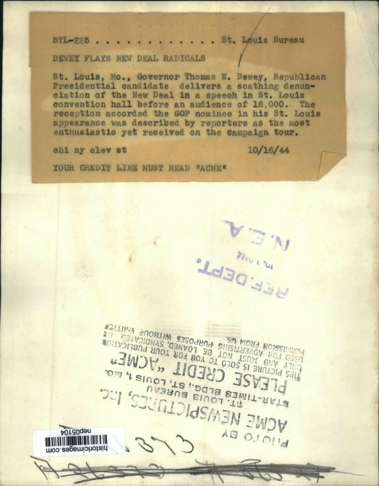 1944 Press Photo Gov. Thomas Dewey Delivers A Speech In St. Louis Convention Hal