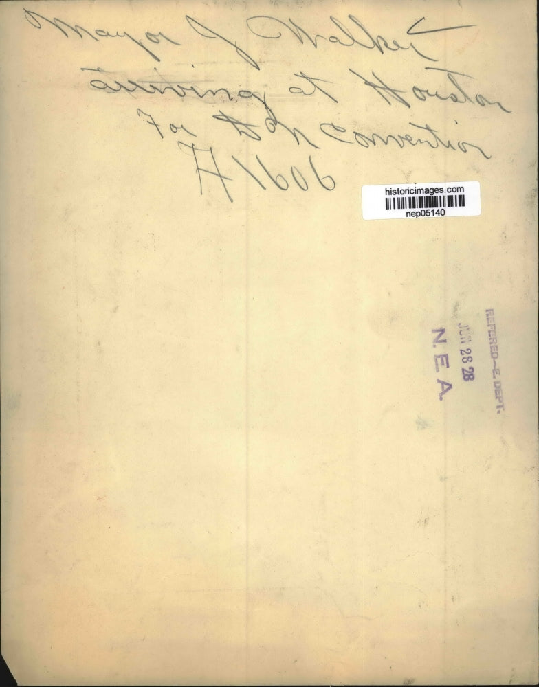 1928 Press Photo Mayor Walker Arriving At Houston For The Convention - nep05140