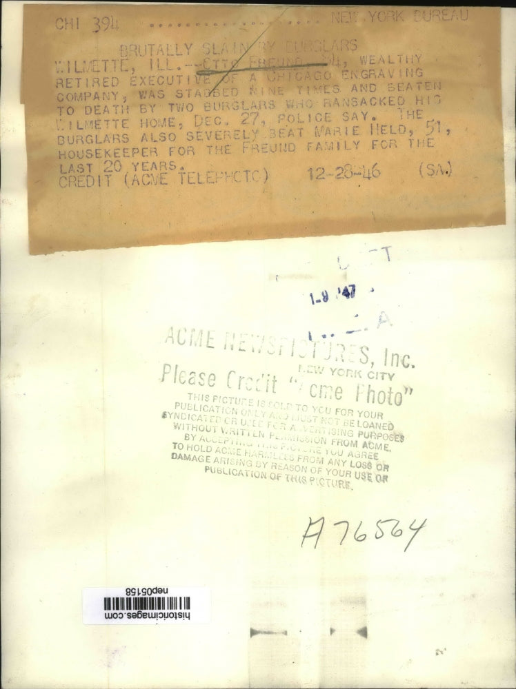 1956 Press Photo Otto Freund Was Killed By The Burglars Who Ransacked His Home