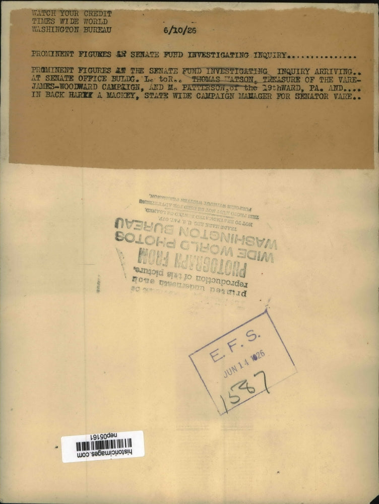 1926 Press Photo Prominent Figures Arriving At Senate Office Building