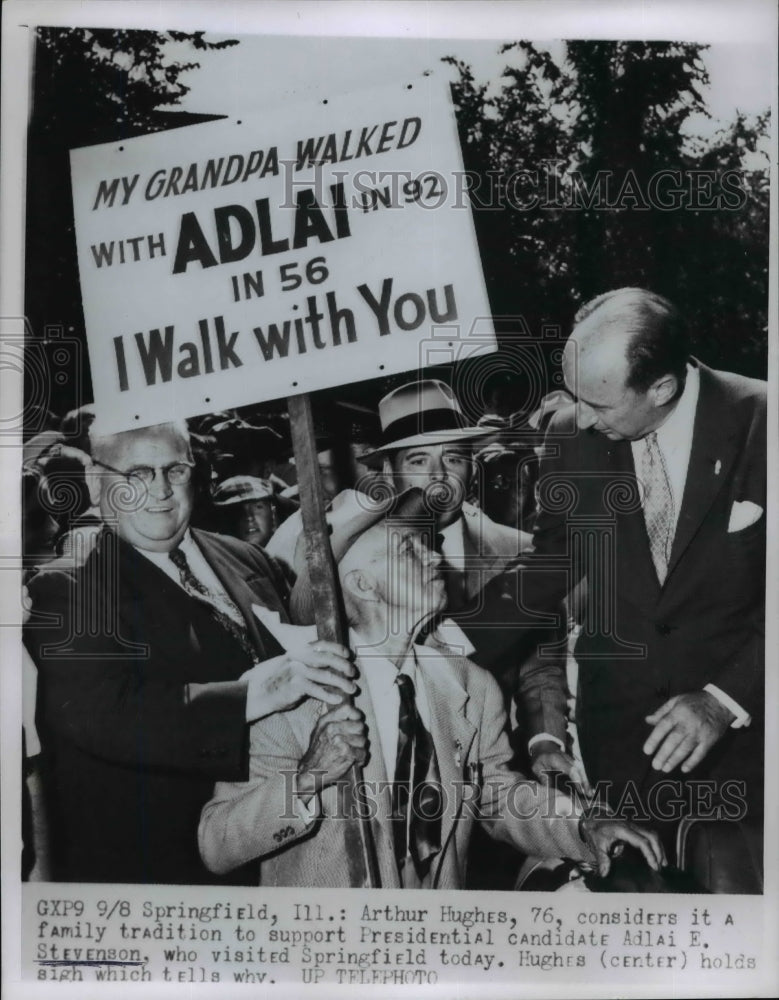 1956 Press Photo Arthur Hughes Supports Presidential Candidate Adlai Stevenson