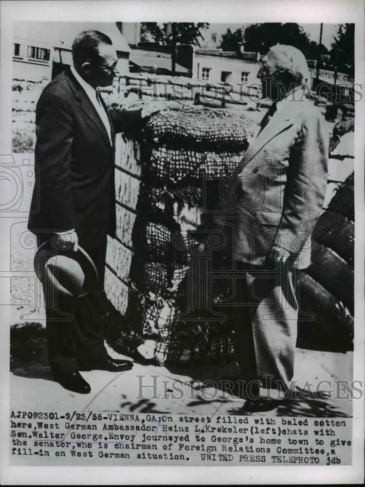 Load image into Gallery viewer, 1955 Press Photo Heinz Krekeler Chats With Sen. Walter George Envoy - nep05279
