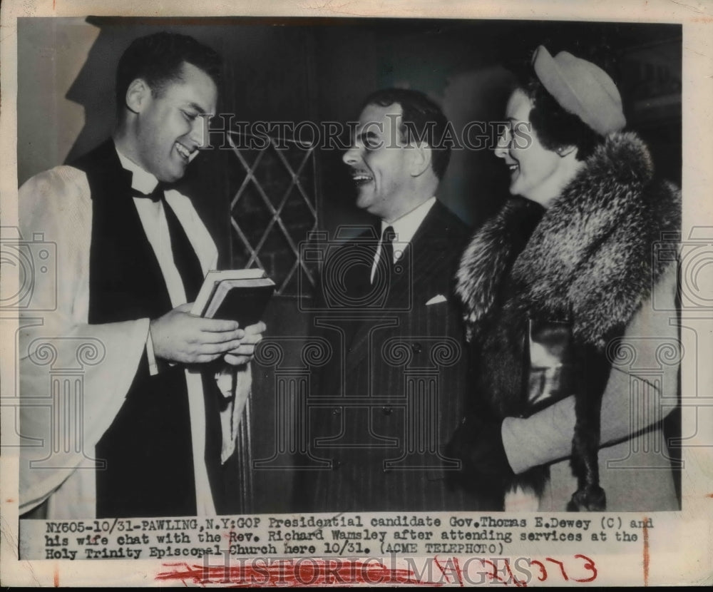 1948 Press Photo Gov. Thomas Dewey Chats With Richard Wamsley - nep05288