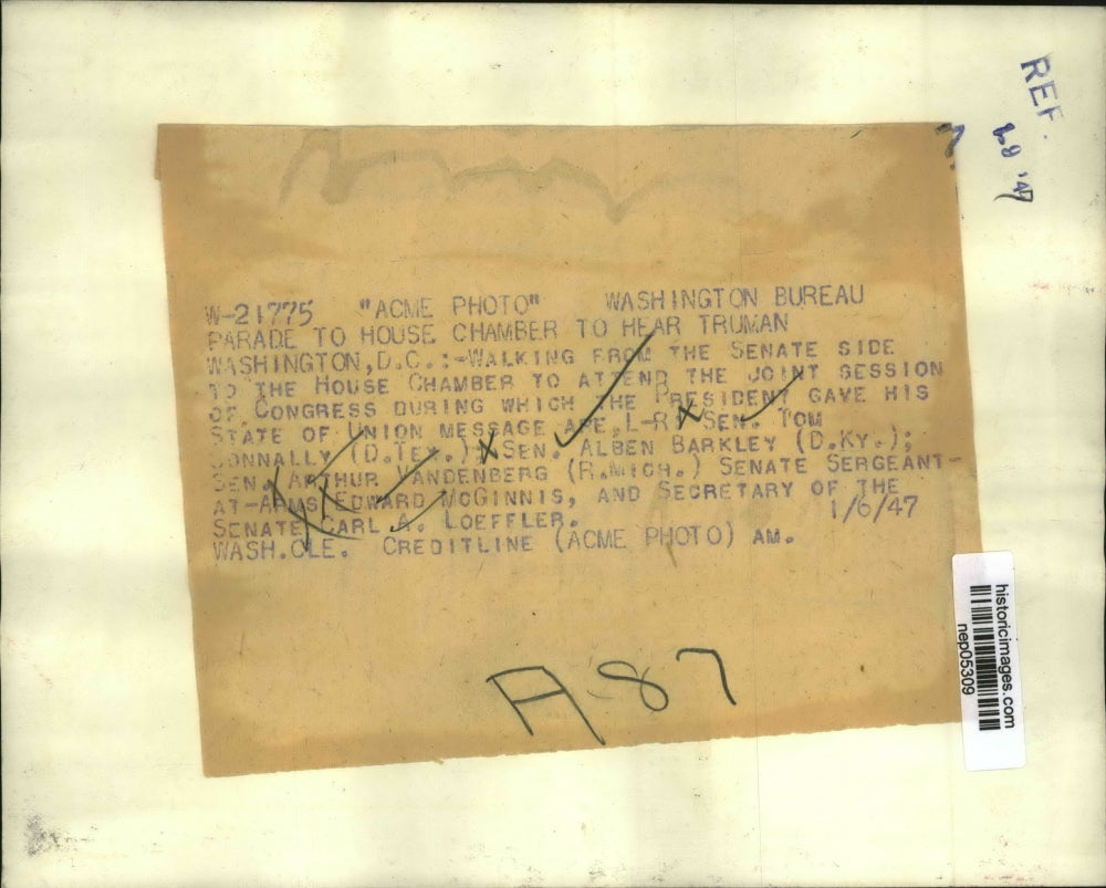 1947 Press Photo Senators Walking From Senate Side To The House Chamber