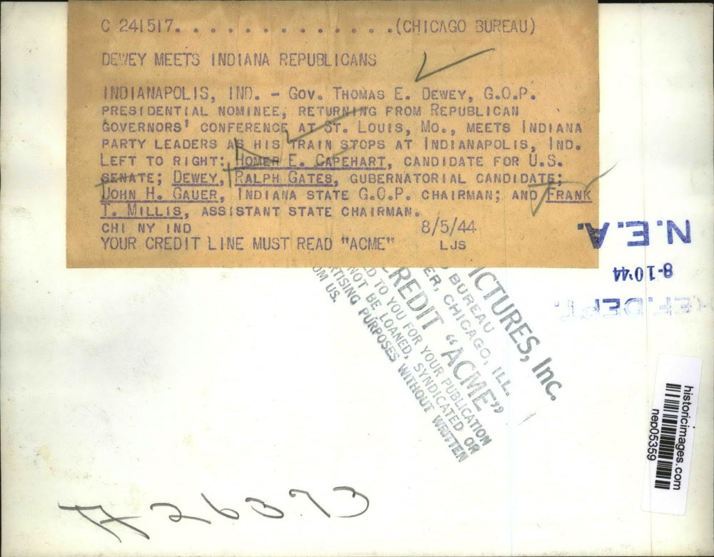 1944 Press Photo Gov. Thomas Dewey Meets Indiana Party Leaders - nep05359