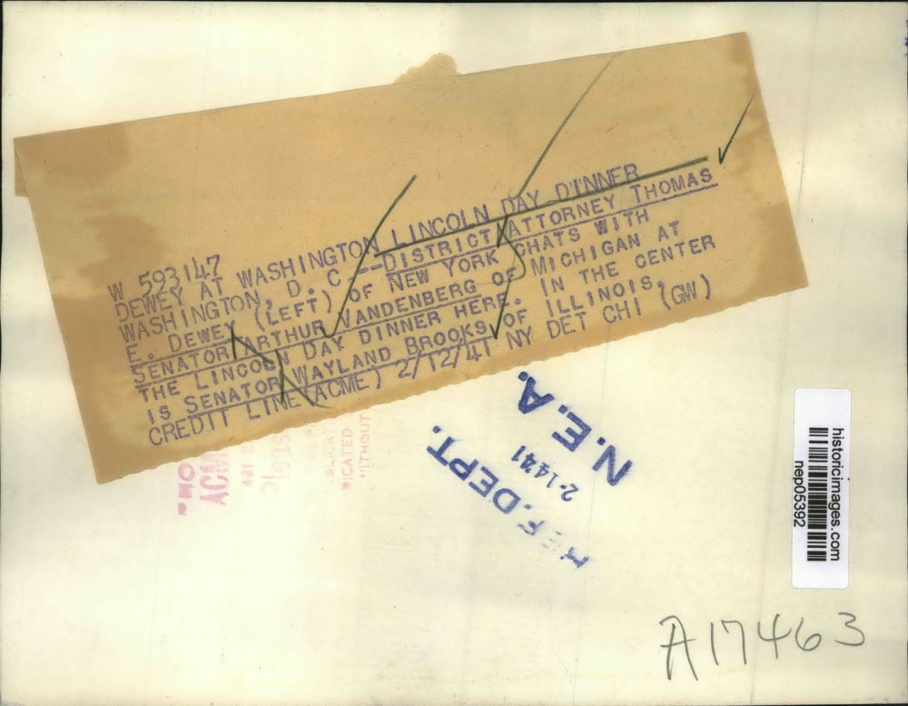 1941 Press Photo Thomas Dewey Attended The Lincoln Day Dinner in Wasgington