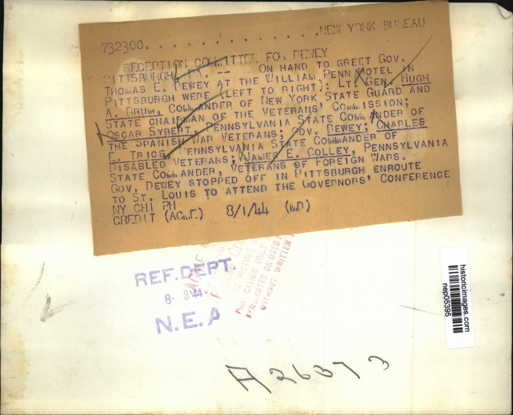 1944 Press Photo Thomas Dewey At The William Penn Hotel In Pittsburgh