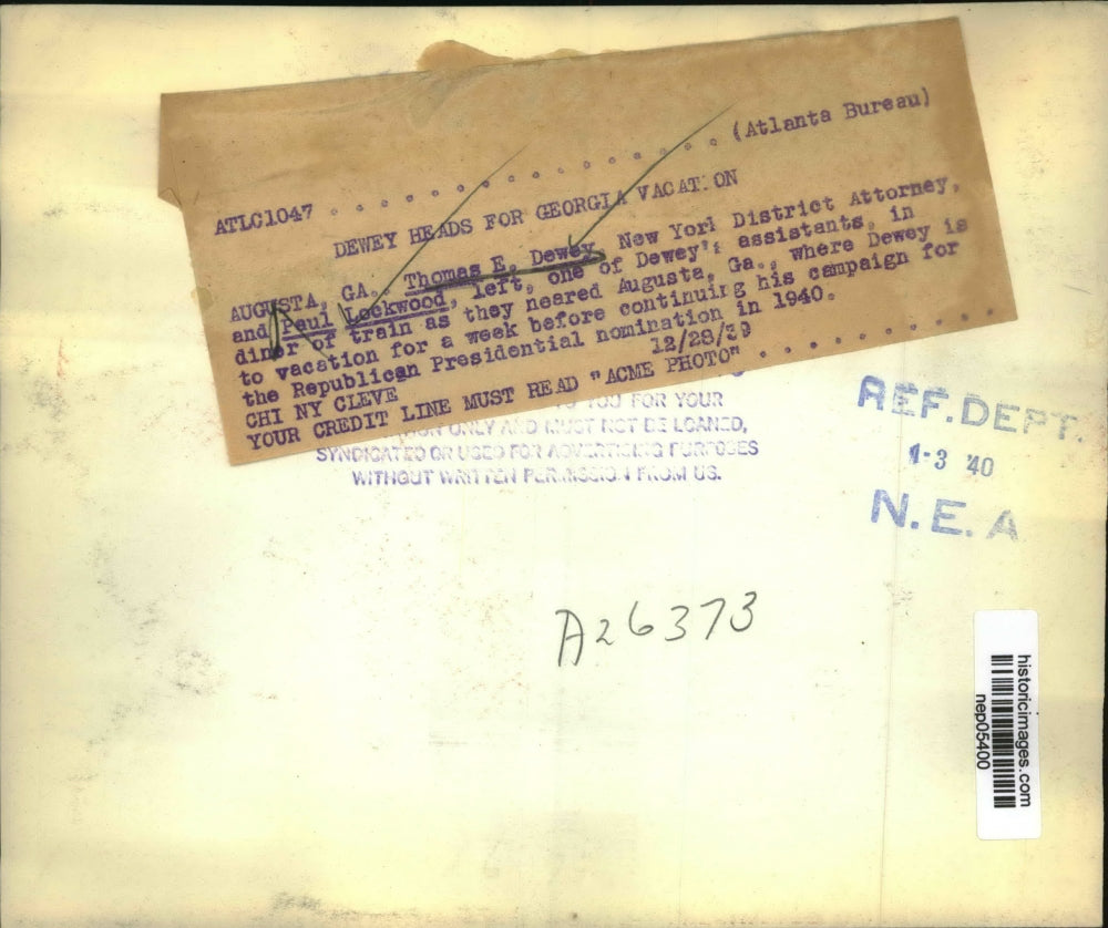 1940 Press Photo Thomas Dewey Having A Dinner With Paul Lockwood - nep05400