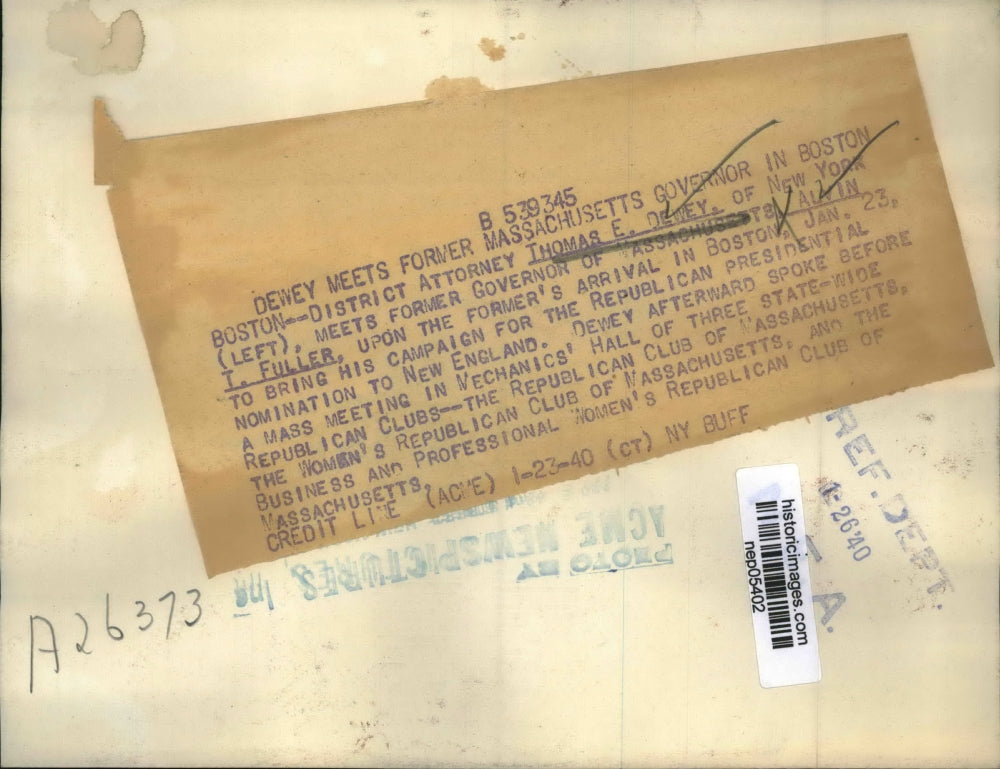 1940 Press Photo Thomas Dewey Meets Alvin Fuller In Boston - nep05402