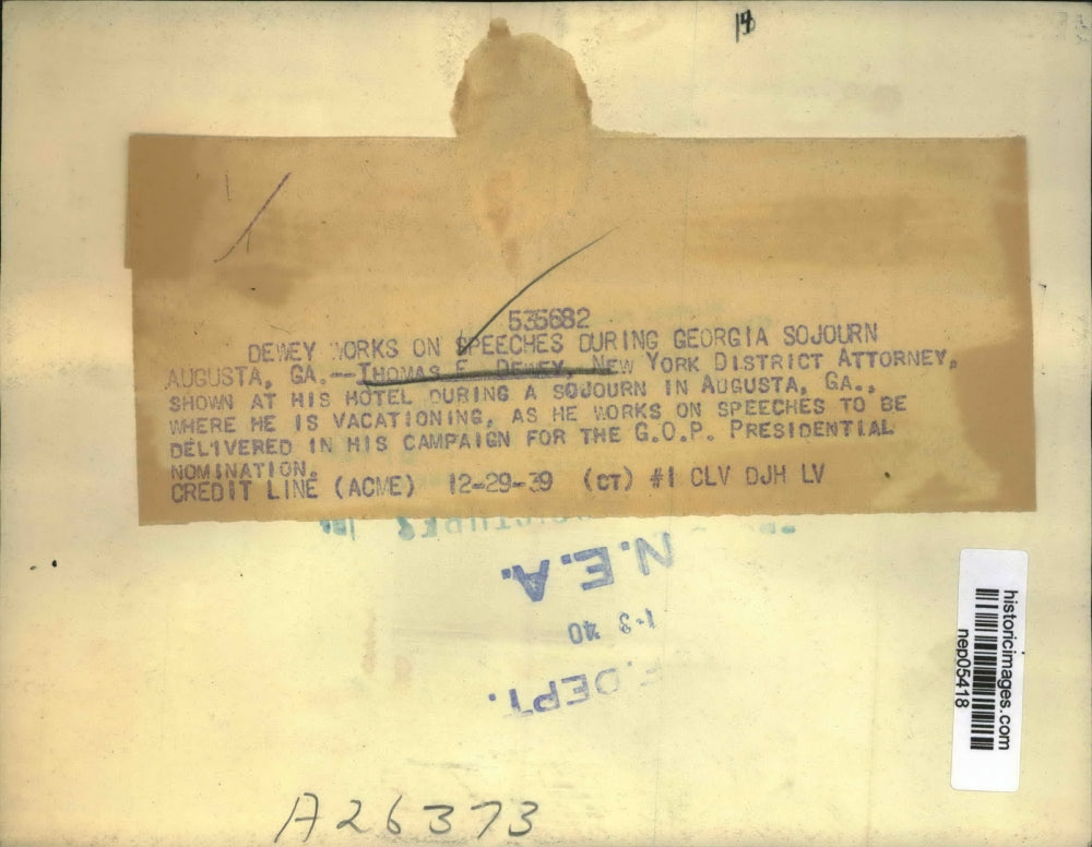 1939 Press Photo Thomas Dewey Shown At His Hotel During A Sojourn In Augusta