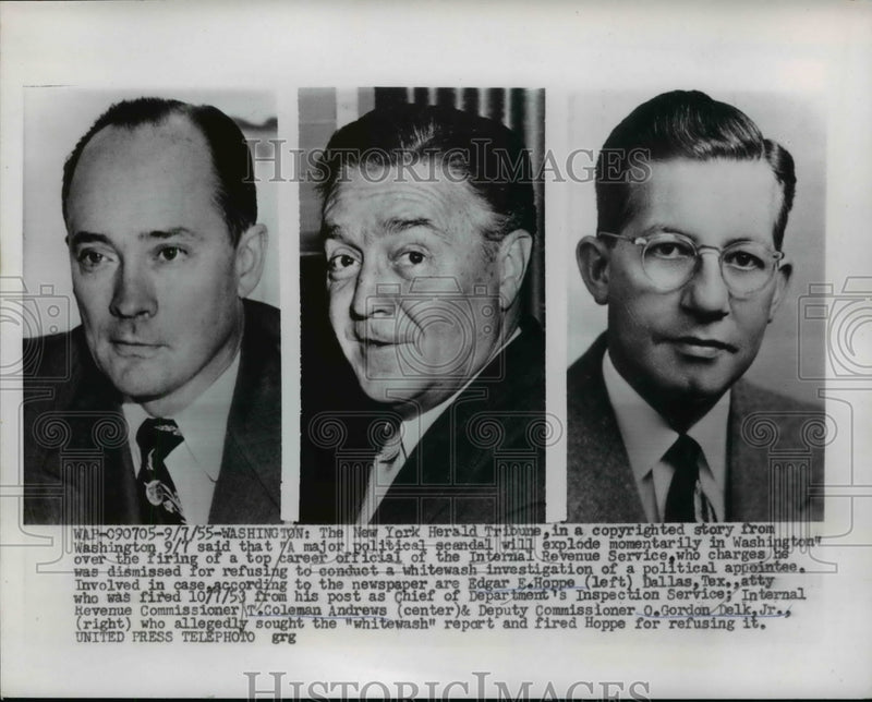 Load image into Gallery viewer, 1955 Press Photo Edgar E. Hoppe fired by O. Gordon Delk, Jr. &amp; T.Coleman Andrews
