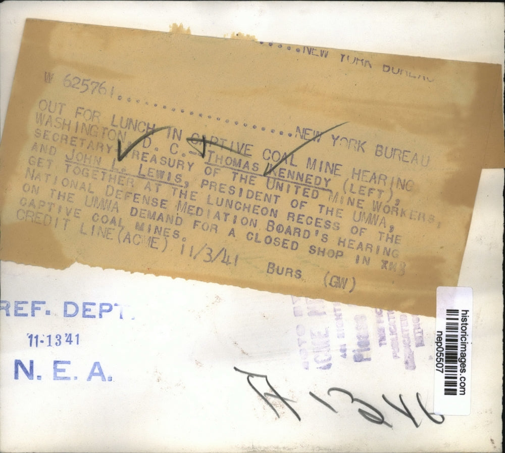 1941 Press Photo Thomas Kennedy, John L. Lewis at lunch after Coall Mine Hearing