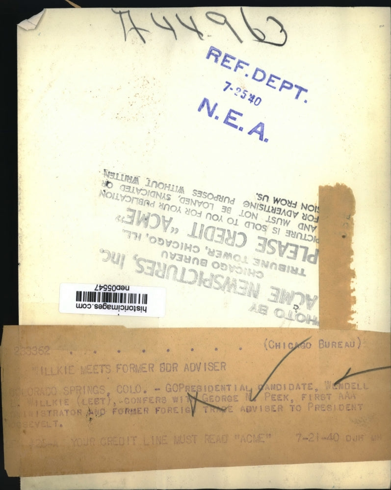 1940 Press Photo Wendell Willkie & George N. Peek in Colorado Springs