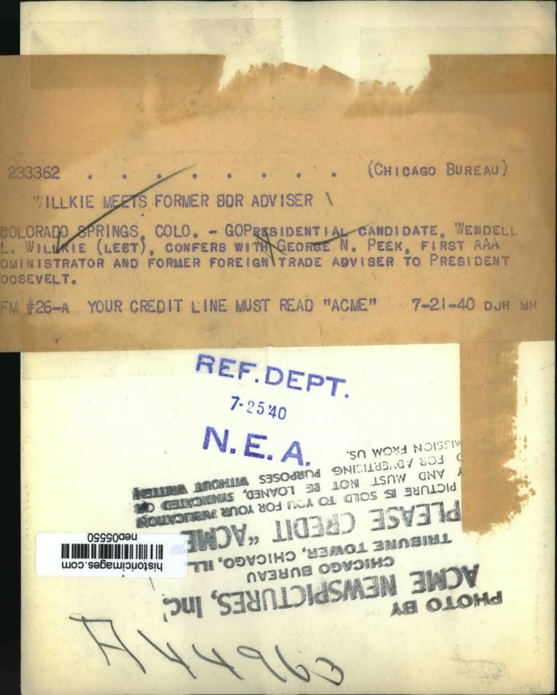 1940 Press Photo Wendell Willkie & George N. Peek in Colorado Springs