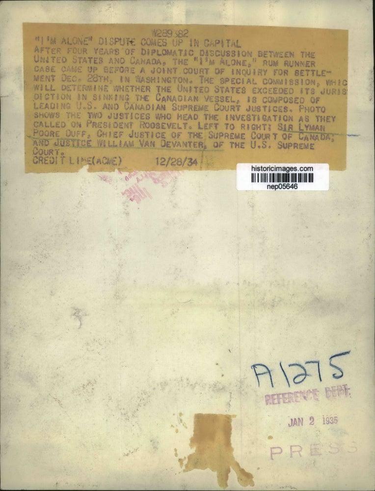 1934 Press Photo Sir Lyman Poore Duff & William Van Devanter at White House