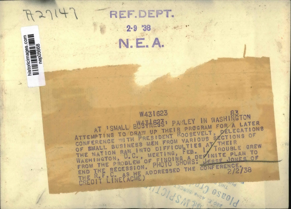 1938 Press Photo Jesse Jones at Small Business Conference, Washington, D.C.