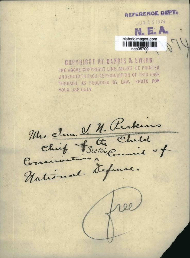 1919 Press Photo Ina J.N. Perkins, Child Corrections Section, National Defense