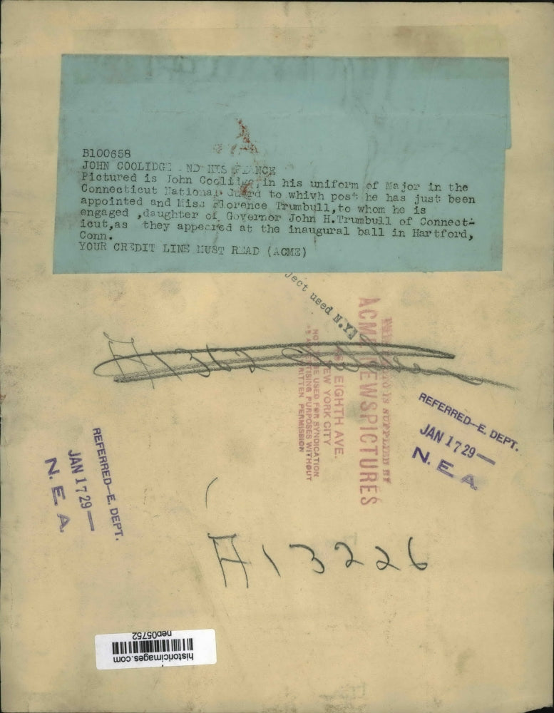 1929 Press Photo John Coollidge & Miss Florence Trumball at Inaugural Ball in CT