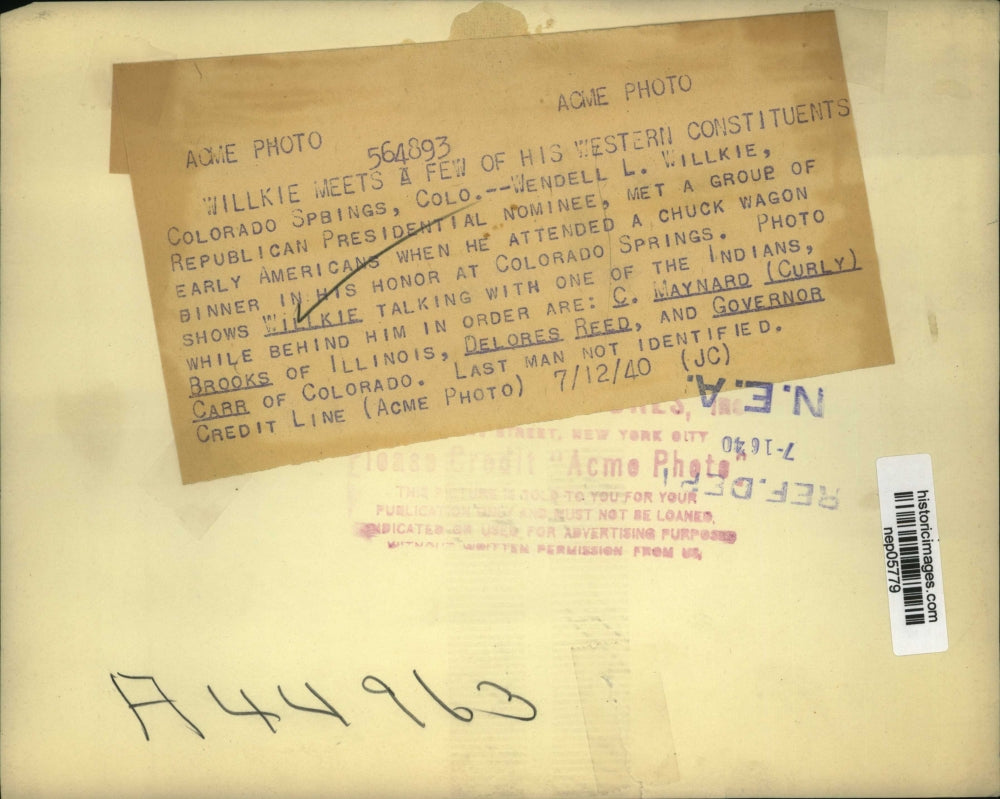 1940 Press Photo Wendell Willkie at Chuck Wagon Dinner, Colorado Springs
