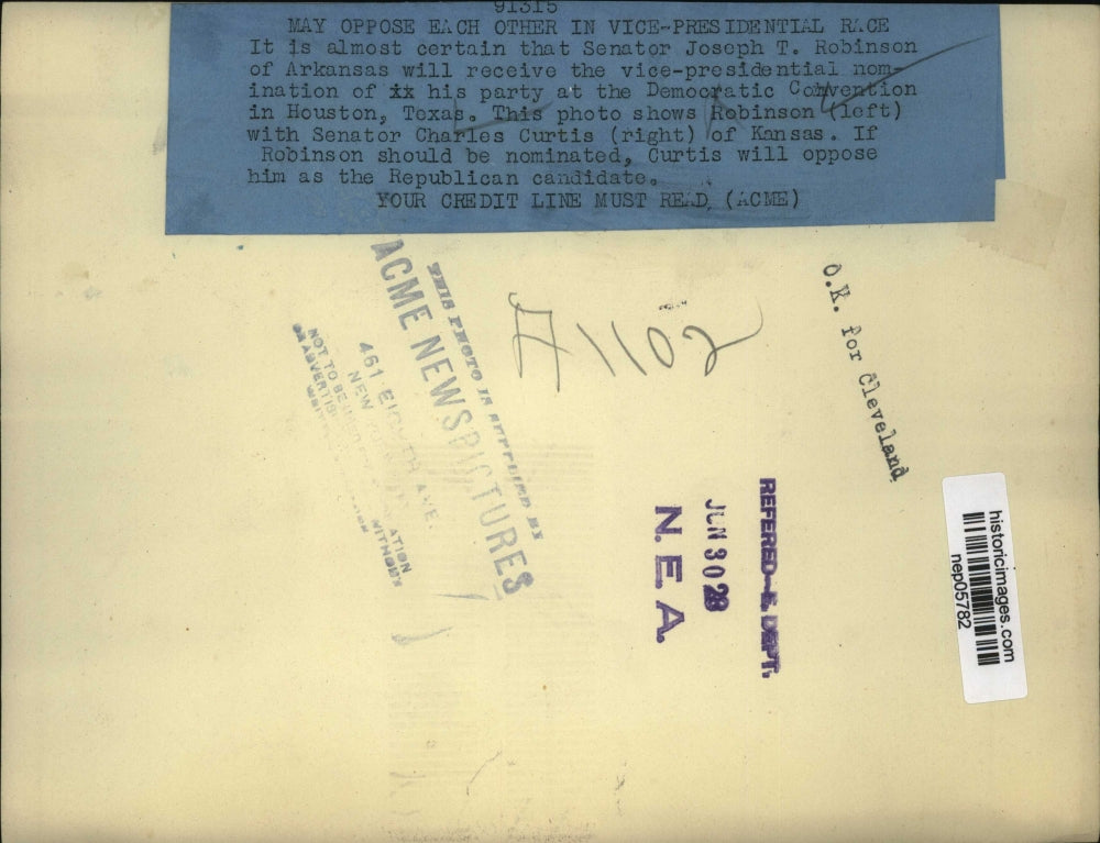 1928 Press Photo Senator Joseph Robinson & Vice President Charles Curtis