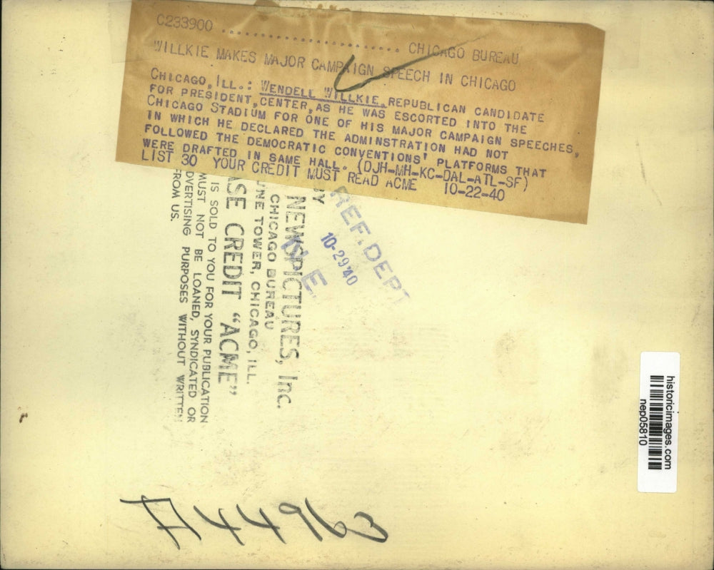 1940 Press Photo Wendell Willkie Makes Campaign Speech in Chicago - nep05810