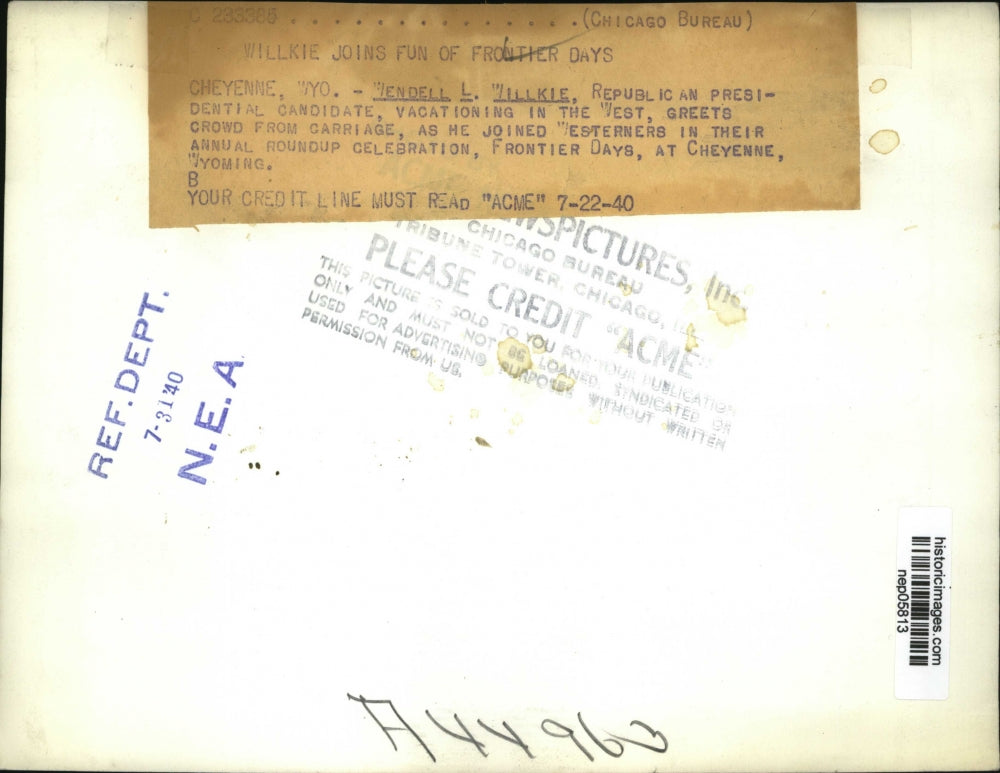 1940 Press Photo Wendell Willkie Vacationing in Cheyenne, Wyoming - nep05813