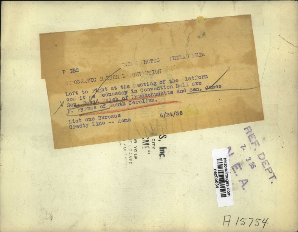 1936 Press Photo David Walsh, James Byrnes at Democratic National Convention